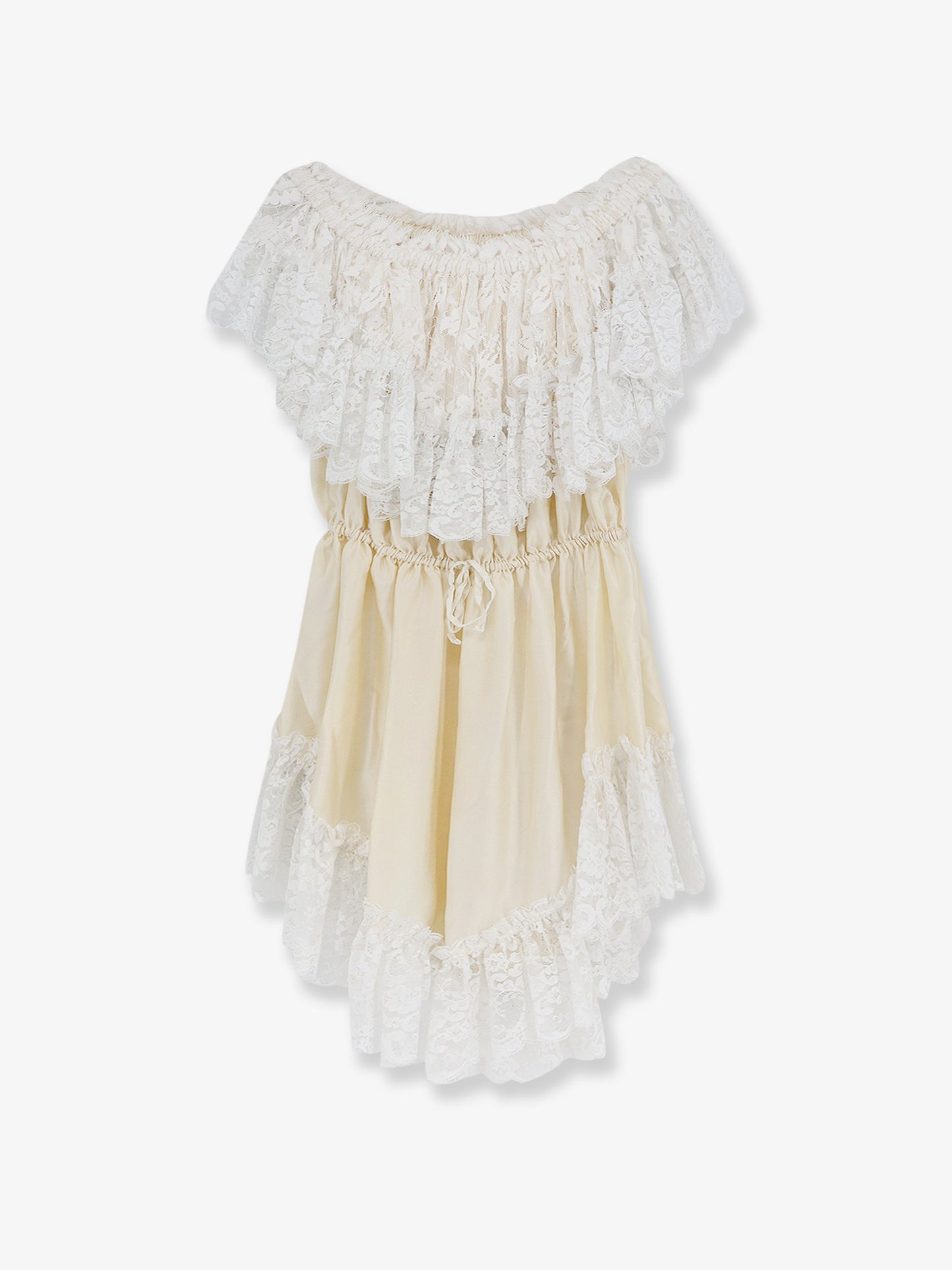 Silk jumpsuit with lace ruffles