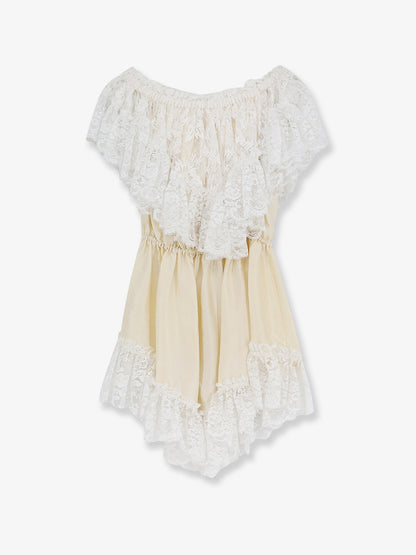Silk jumpsuit with lace ruffles thumbnail