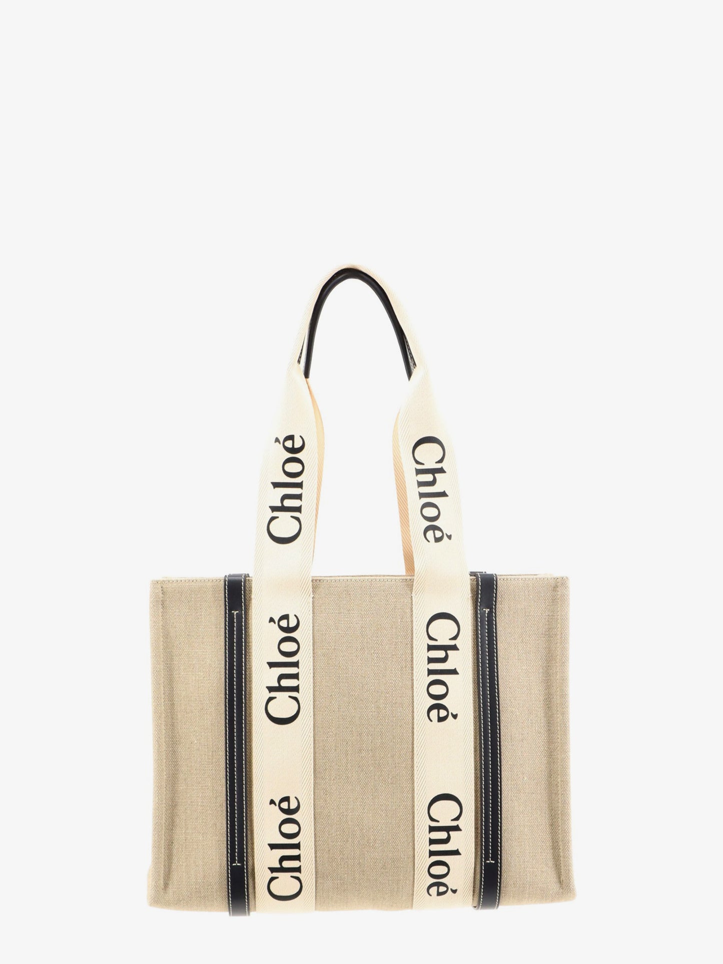 Borsa a spalla Woody in lino con logo lettering frontale