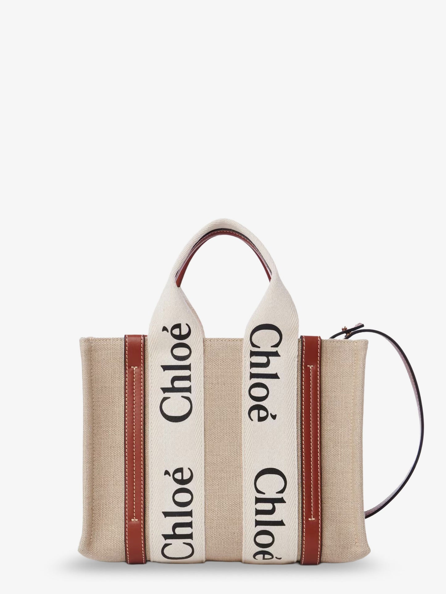 Woody linen and leather Tote Bag
