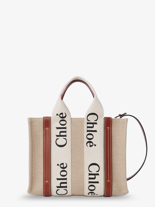 Tote Bag Woody in tela di lino e pelle