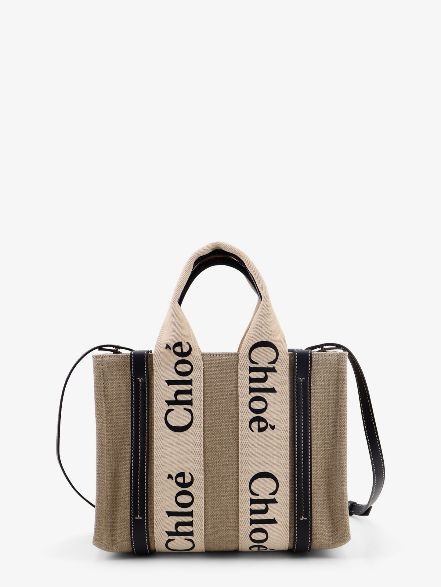 Woody linen canvas and leather crossbody bag