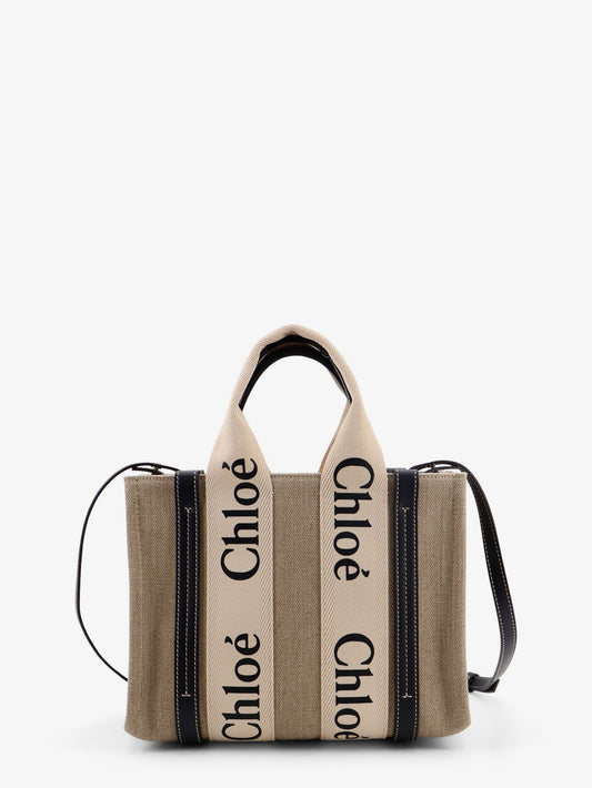 Borsa a tracolla Woody in tela di lino e pelle