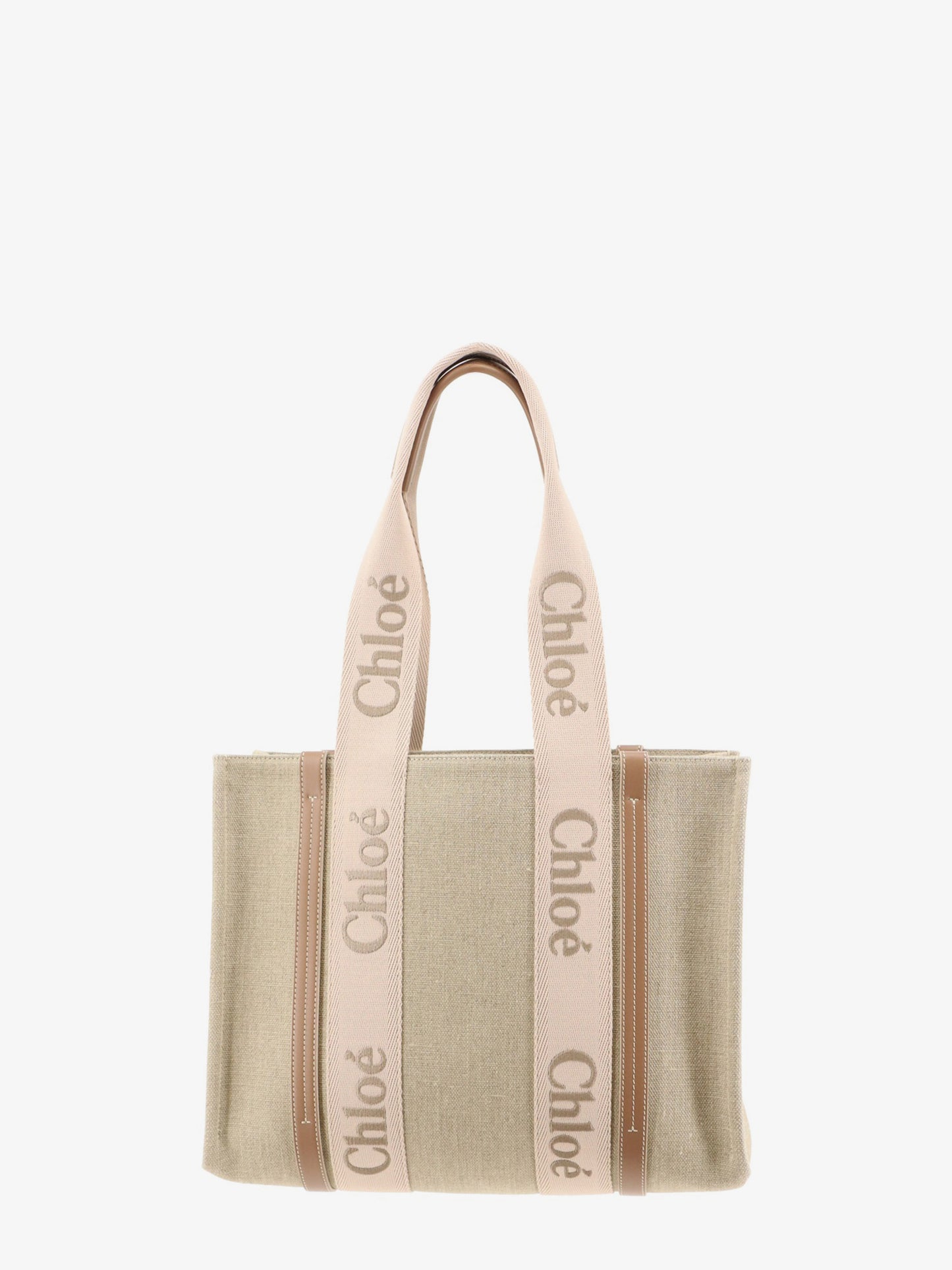 Woody linen shoulder bag with front embroidered logo