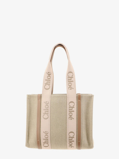 Woody linen shoulder bag with front embroidered logo thumbnail
