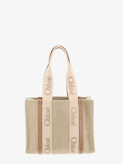 Woody linen shoulder bag with front embroidered logo thumbnail