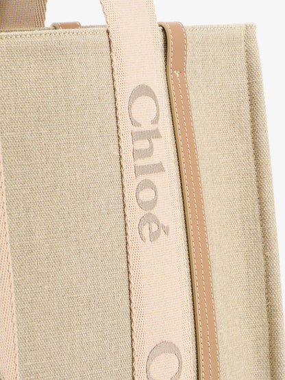 Woody linen shoulder bag with front embroidered logo thumbnail