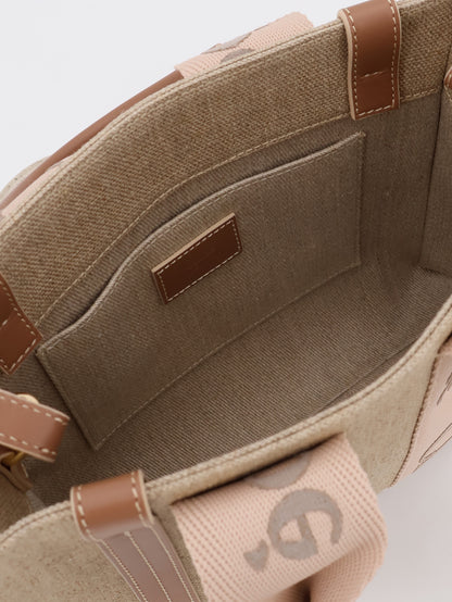 Woody linen canvas and leather crossbody bag thumbnail