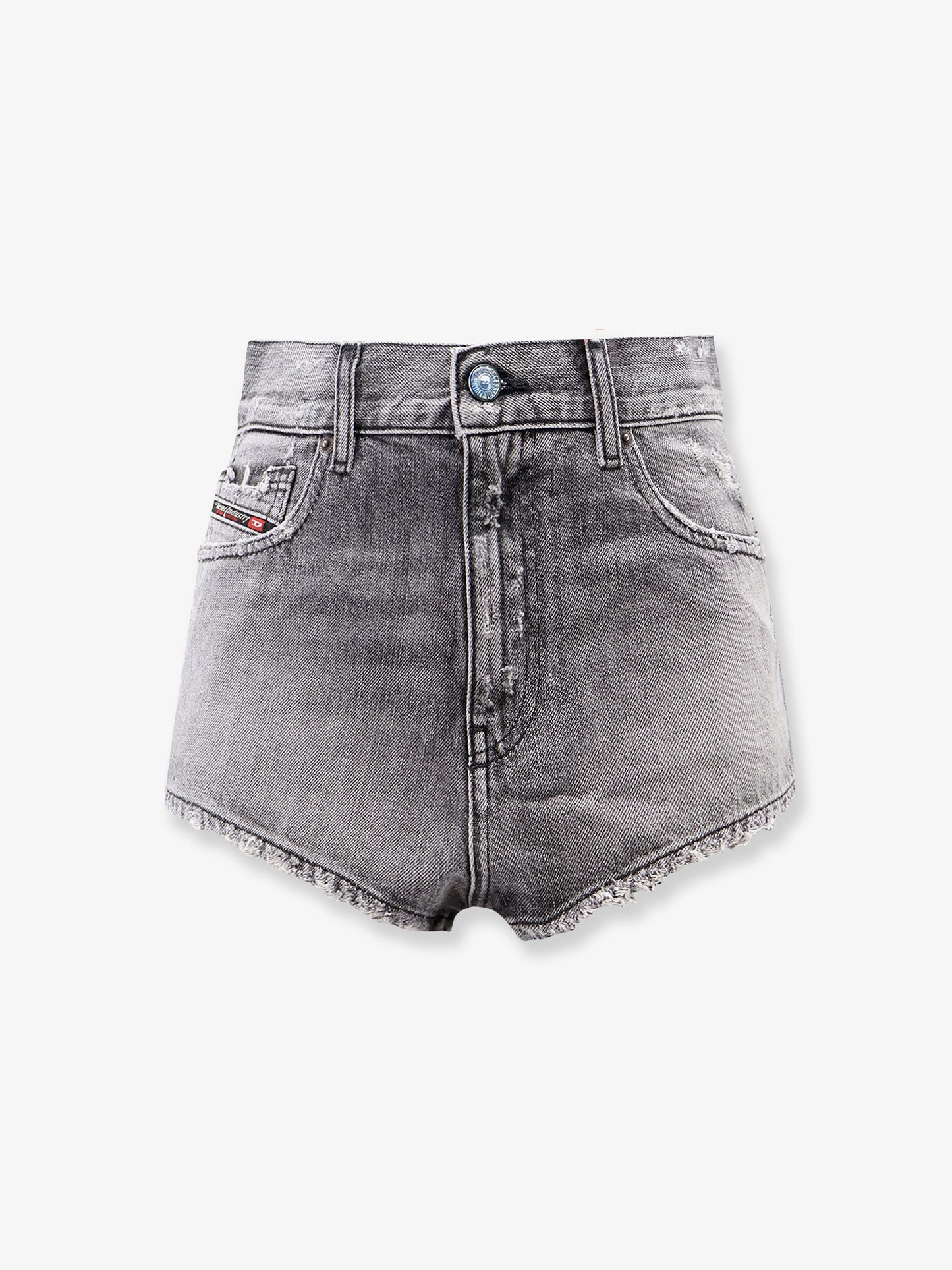 Blue denim shorts with a destroyed effect