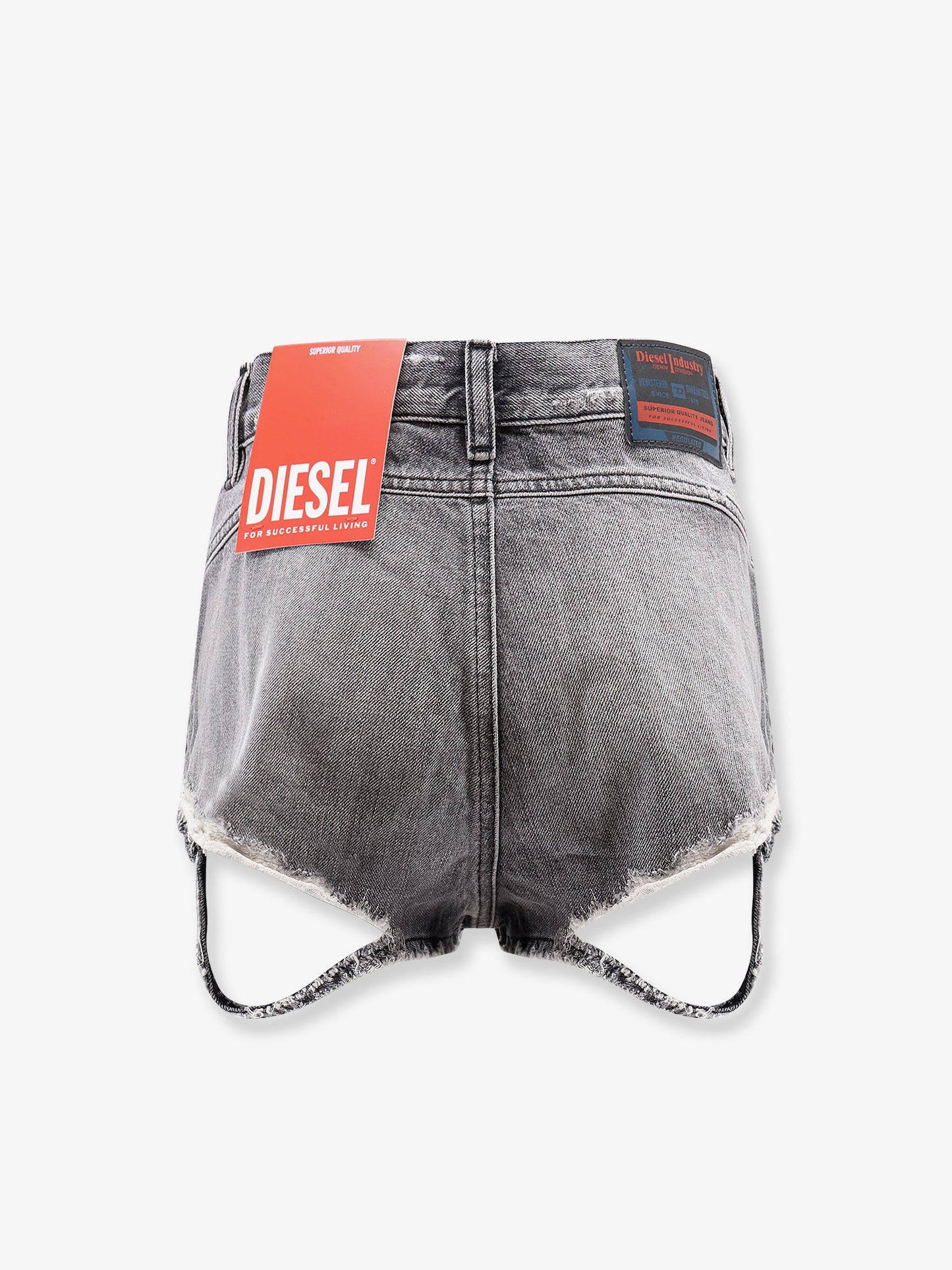 Blue denim shorts with a destroyed effect