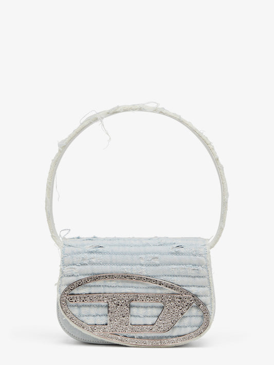 1DR denim shoulder bag with rhinestone D logo