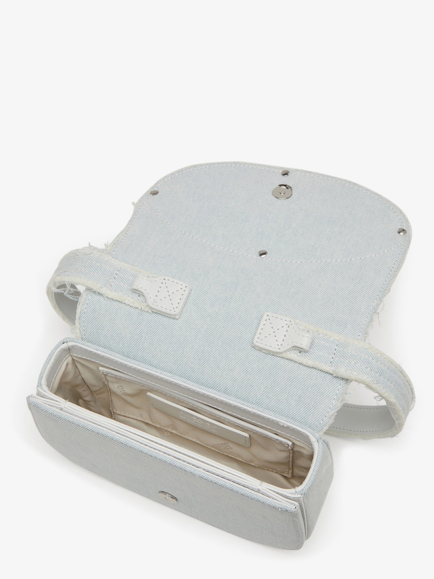 1DR denim shoulder bag with rhinestone D logo