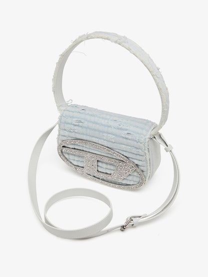 1DR denim shoulder bag with rhinestone D logo thumbnail