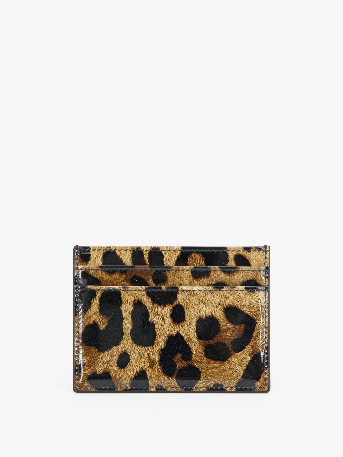 Patent leather card holder with animal print