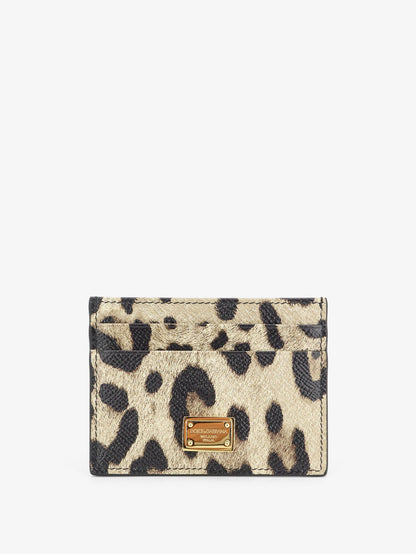 Hammered leather card holder with animal print thumbnail