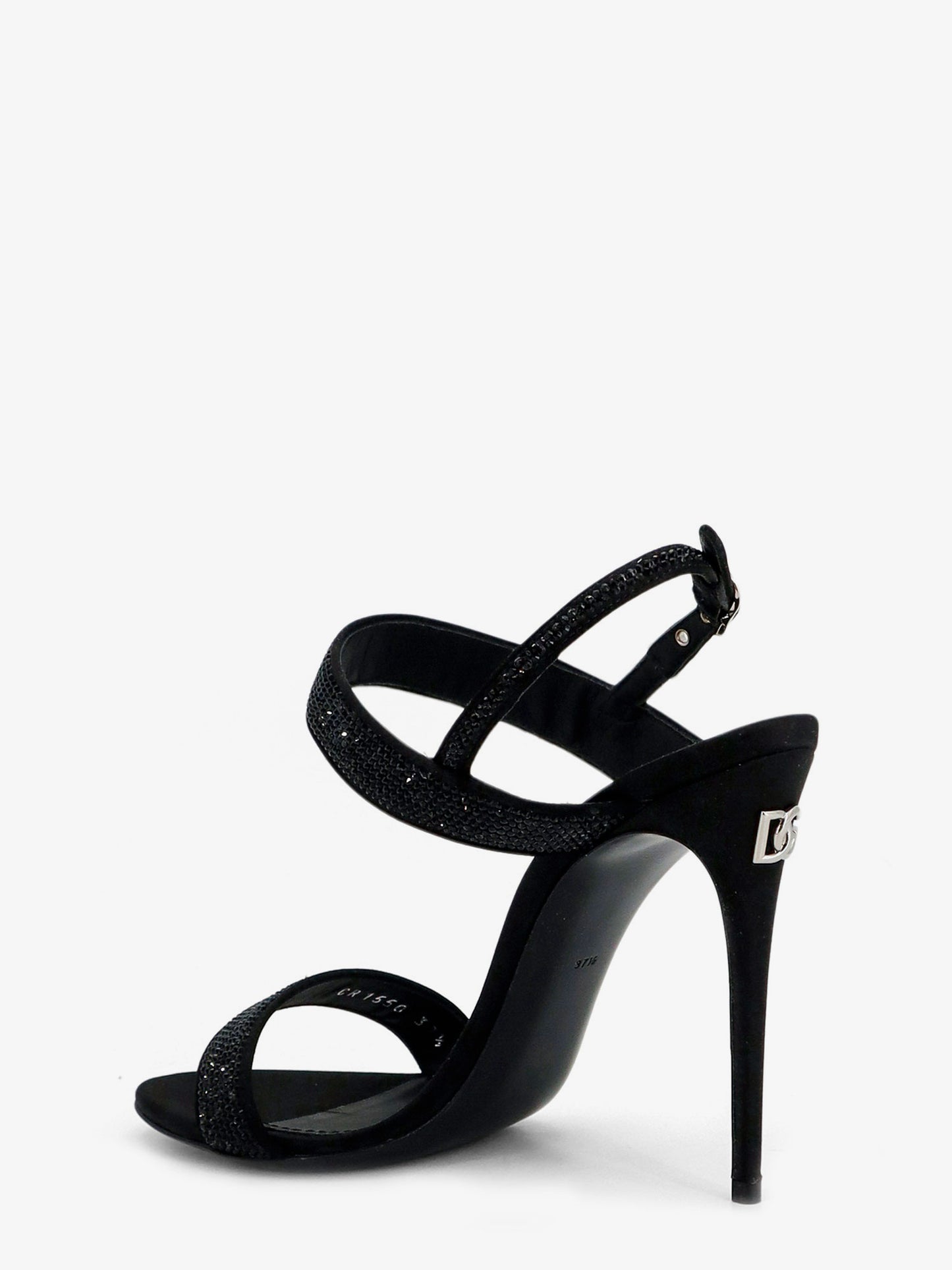 Satin sandals with all-over rhinestones