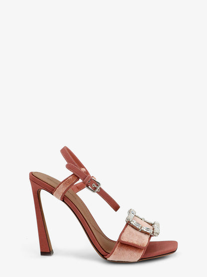 Velvet sandals with rhinestone detail on the front thumbnail