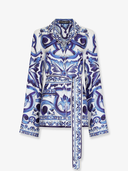 Camicia in seta con stampa Maiolica