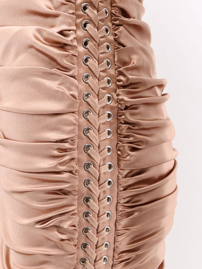 Stretch silk dress with lateral drawstring thumbnail