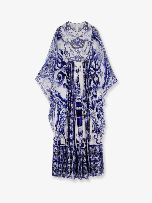 Silk long dress with Maiolica print
