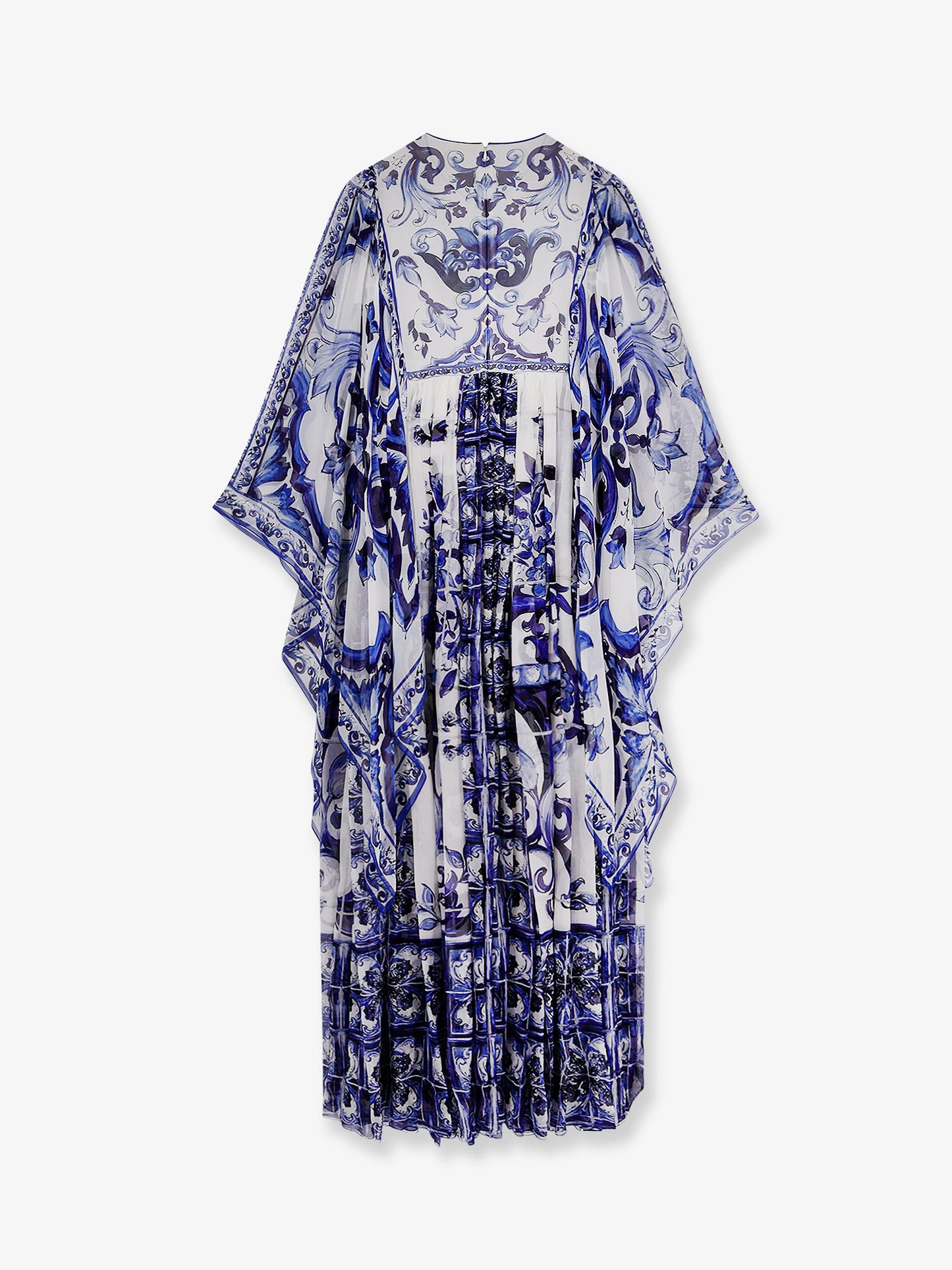 Silk long dress with Maiolica print