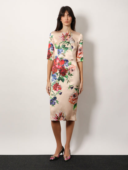 Satin dress with iconic floral print thumbnail