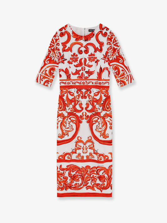 Silk long dress with Maiolica print