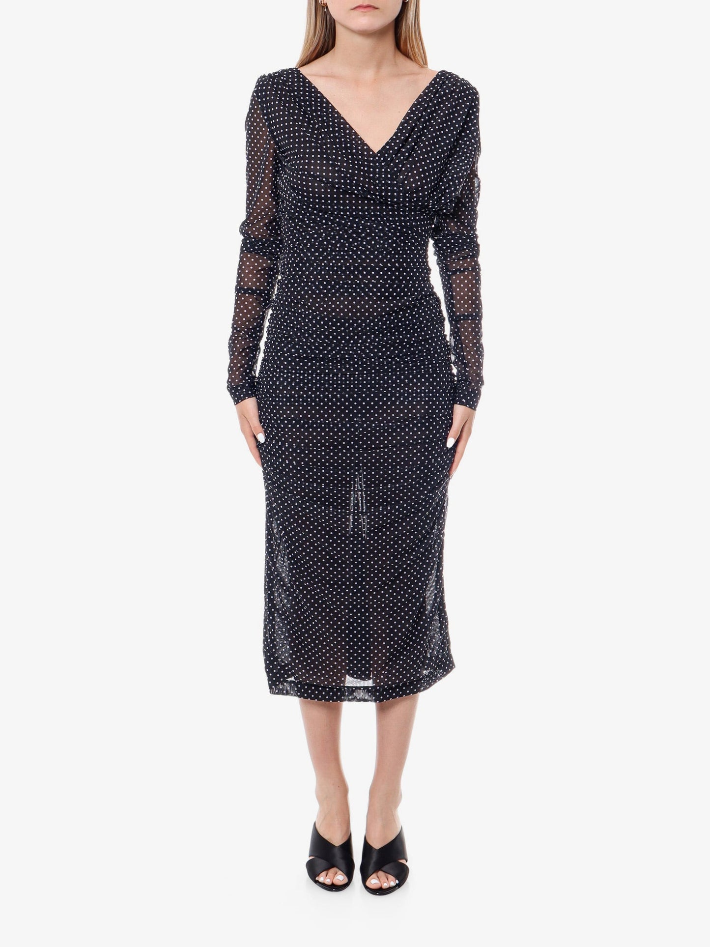 Polka-dots dress with drapery