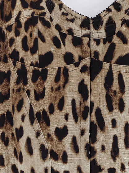 Stretch fabric long dress with animal print thumbnail
