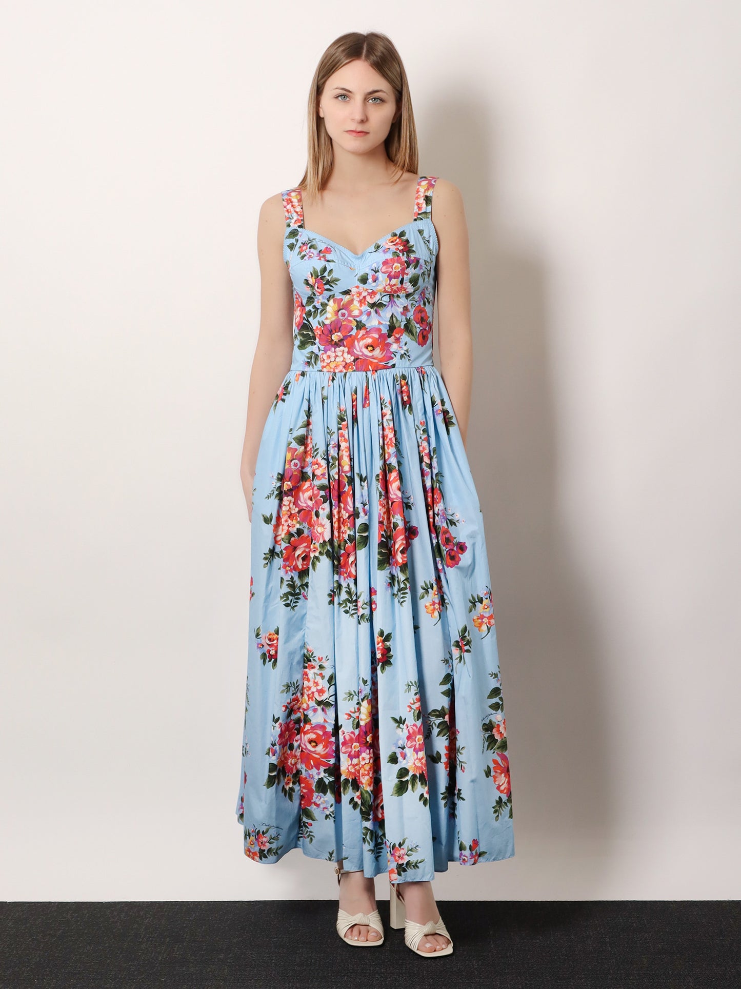 Cotton dress with Mazzo di Fiori print