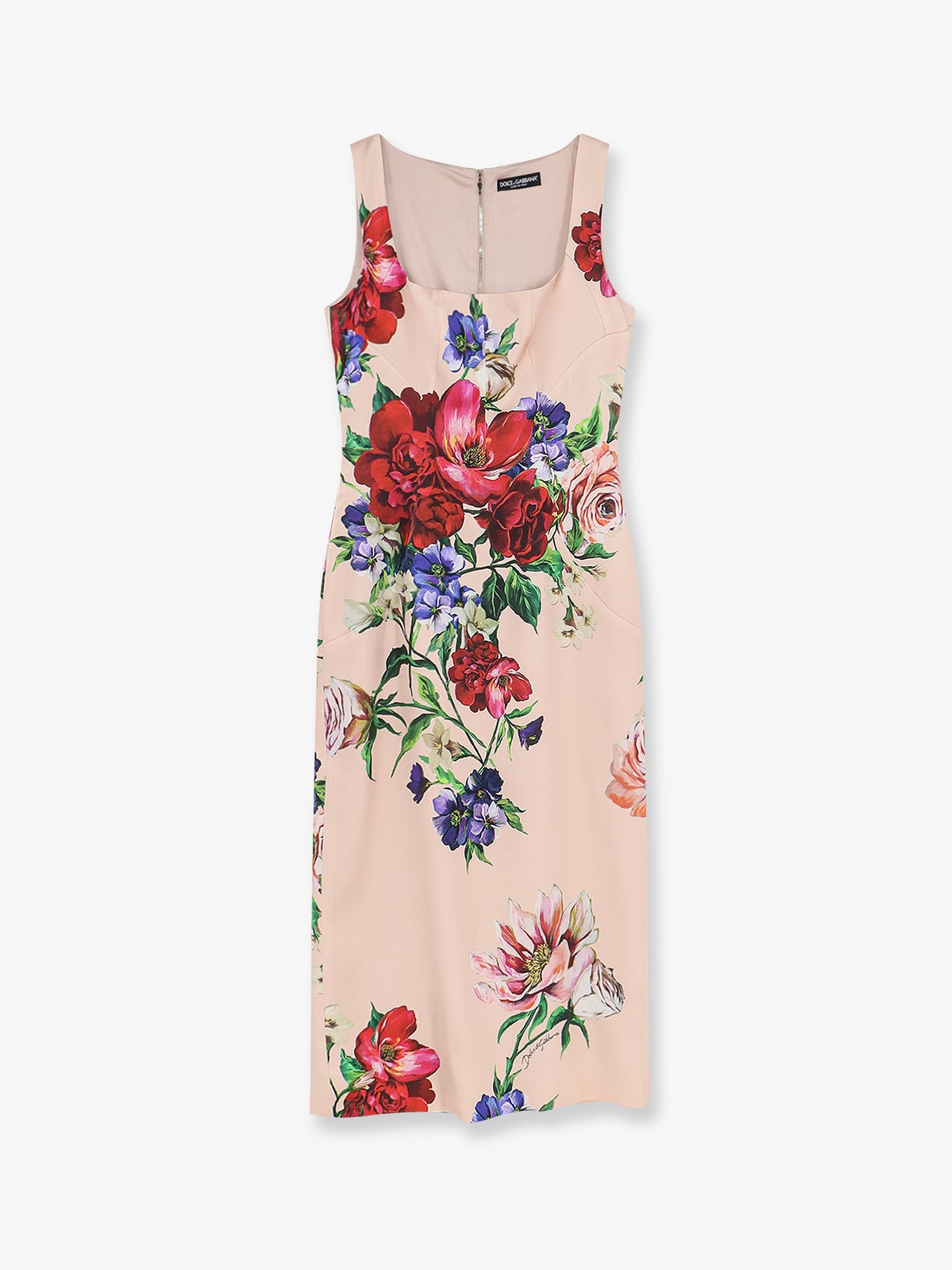 Satin longuette dress with Fiori print