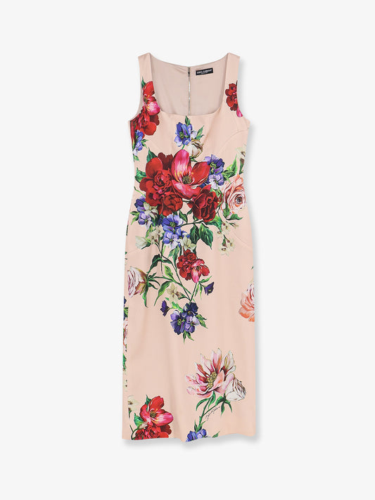 Satin longuette dress with Fiori print