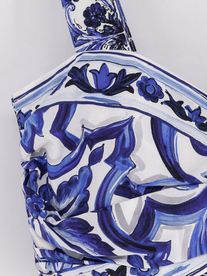 Cropped cotton top with Maiolica print thumbnail