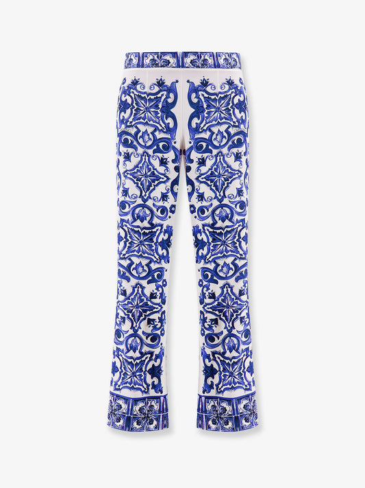 Silk trousers with majolica print