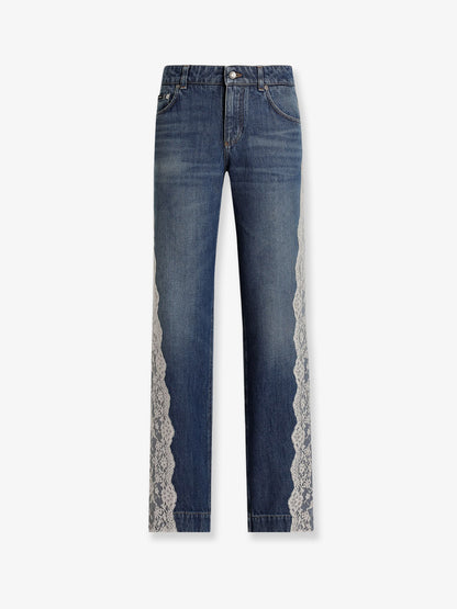 Blue denim jeans with lace profiles thumbnail