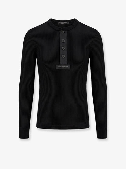 Ribbed cotton sweater with metal logo on the front thumbnail