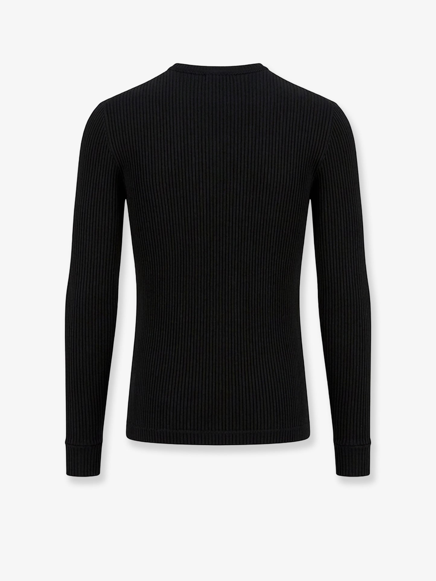 Ribbed cotton sweater with metal logo on the front