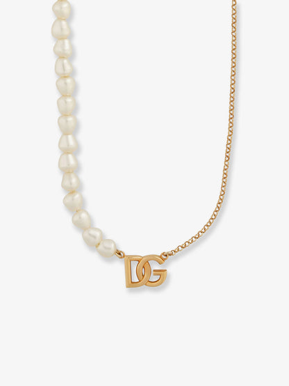 Brass necklace with pearls and DG logo thumbnail