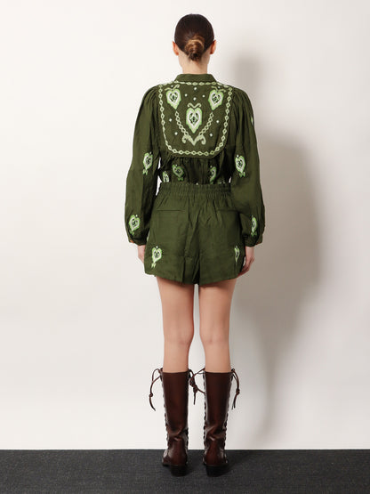 Green heart tapestry embroidered lenzing™ ecovero™ euroflax™ shorts thumbnail