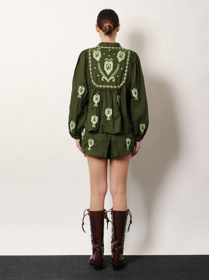 Embroidered puff sleeve lenzing™ ecovero™ euroflax™ shirt thumbnail