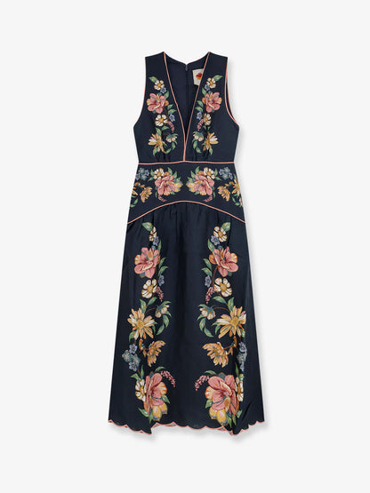 Maira long linen dress with floral print thumbnail