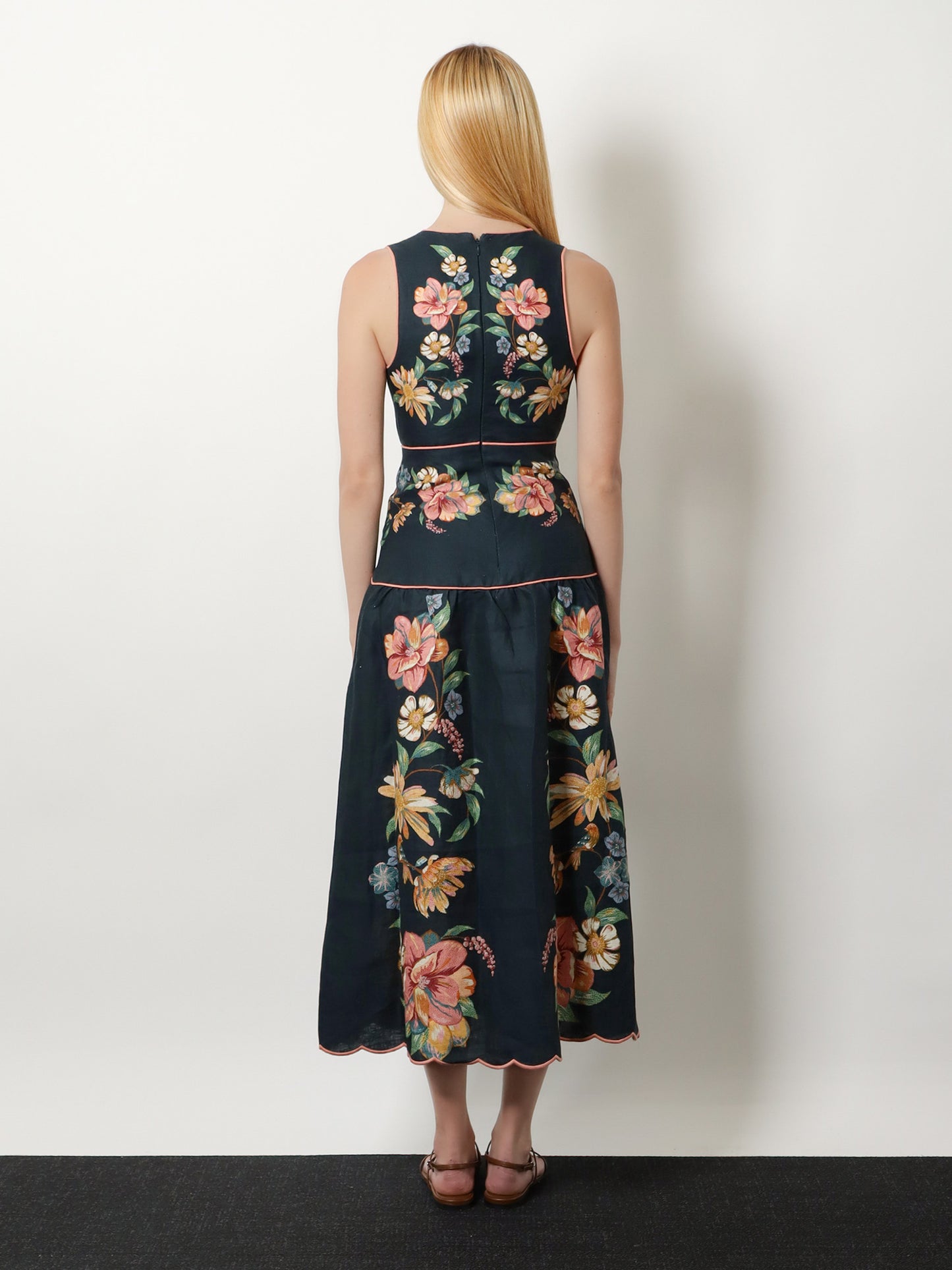 Maira long linen dress with floral print