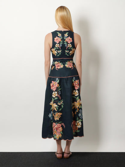 Maira long linen dress with floral print thumbnail