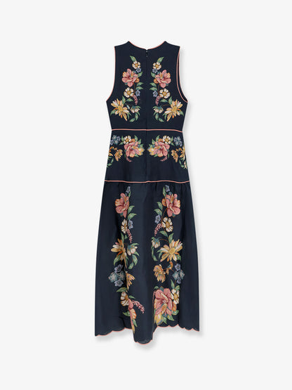 Maira long linen dress with floral print thumbnail