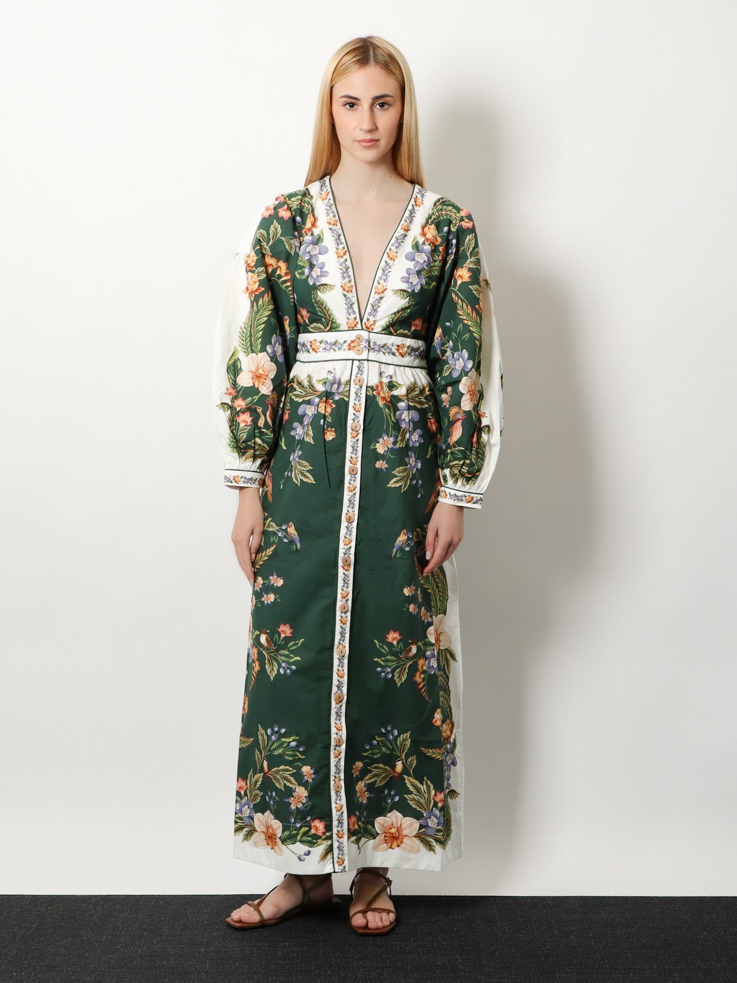 Long cotton dress with floral print