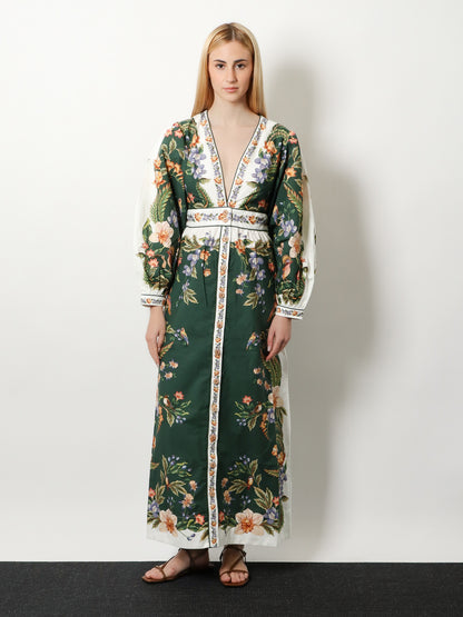 Long cotton dress with floral print thumbnail