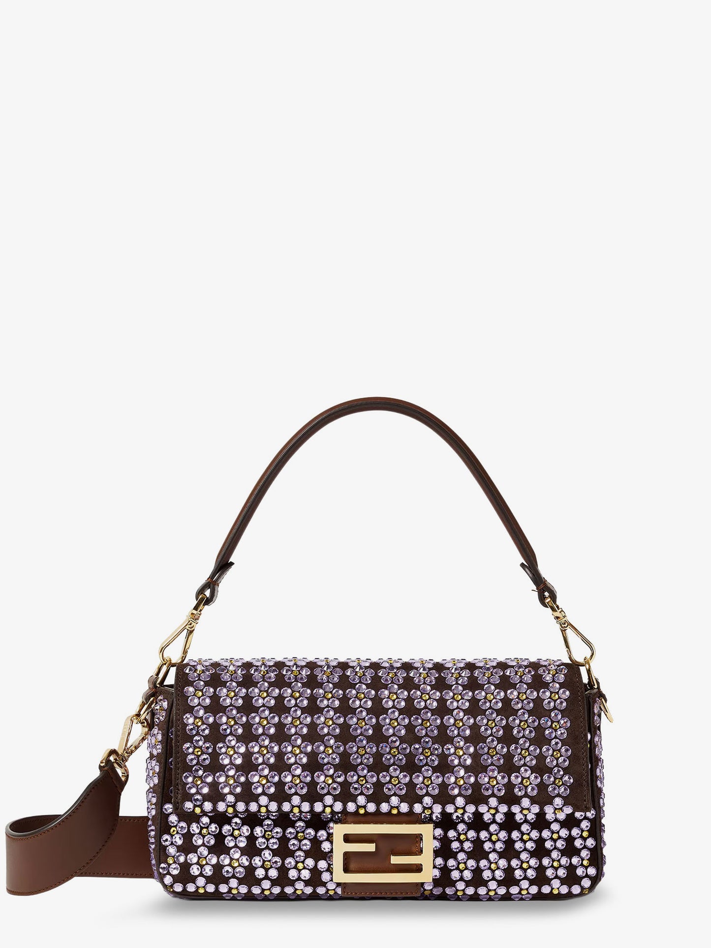 Baguette® leather crossbody bag with Blooming Crystals motif