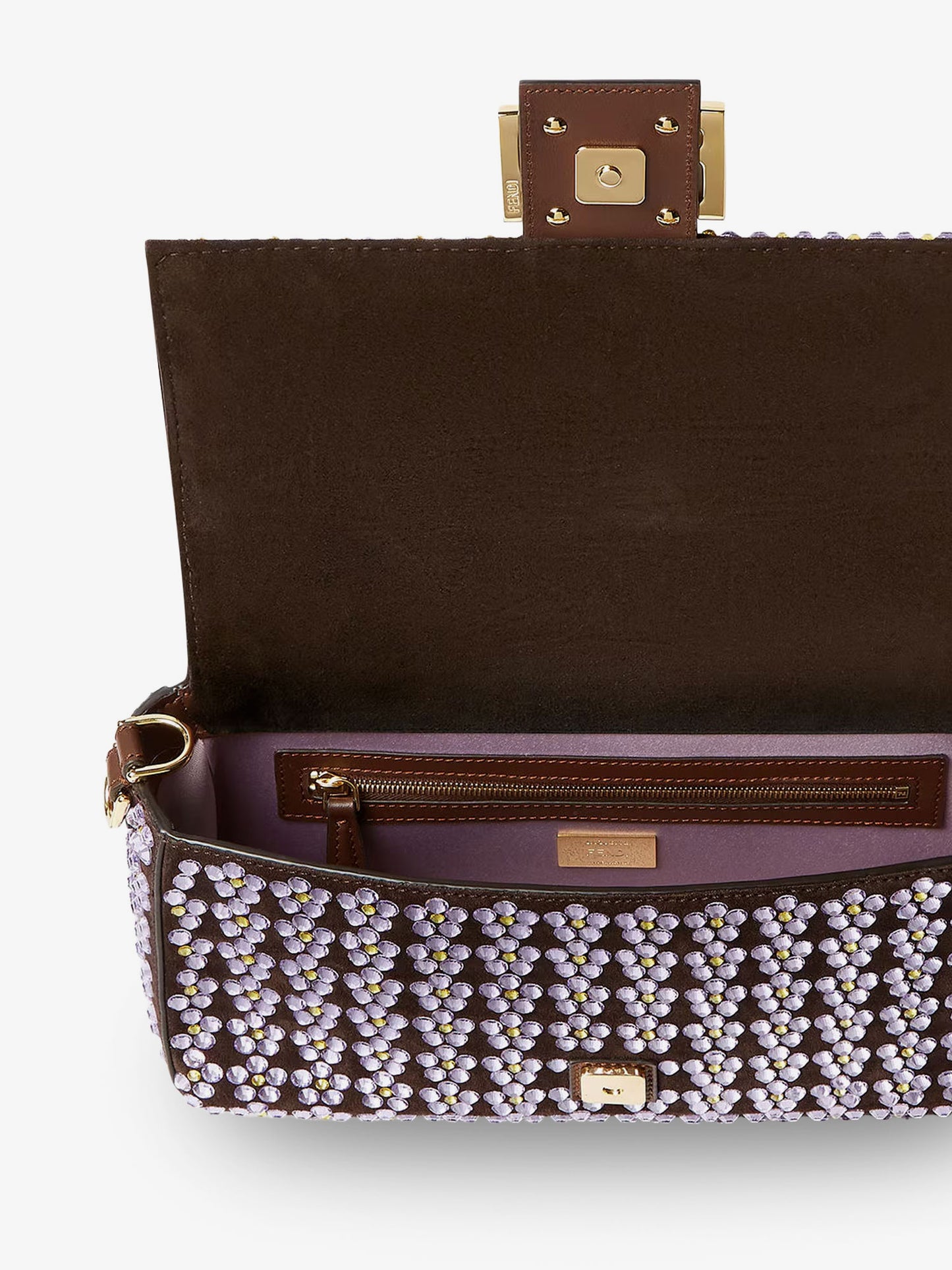 Baguette® leather crossbody bag with Blooming Crystals motif