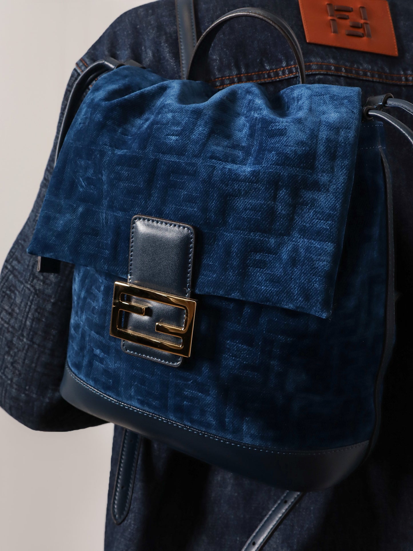 Denim backpack with flocked FF detail