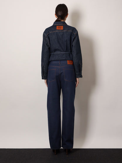 Blue denim jeans with FF detail on the bottom thumbnail